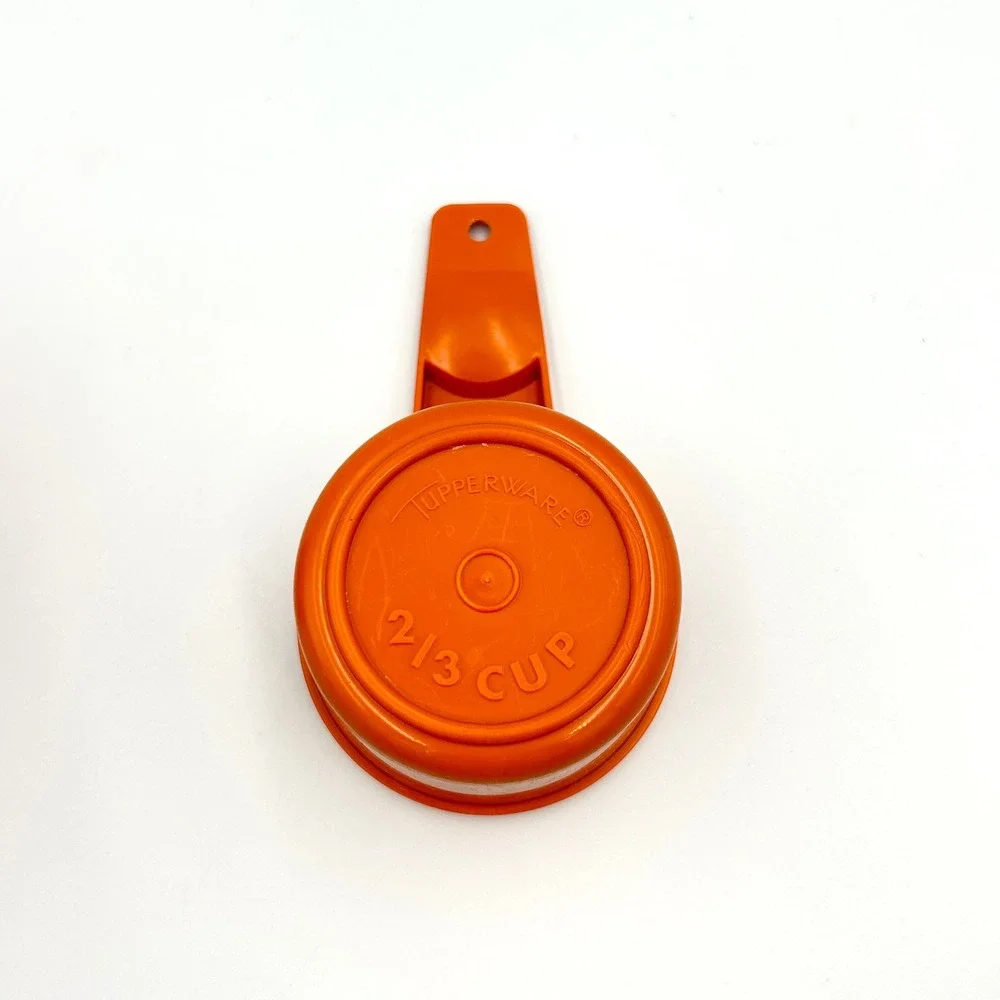 Tupperware Vintage Measuring Cups Set 2pc 1 Cup 2/3 Cup Orange MCM Made in USA